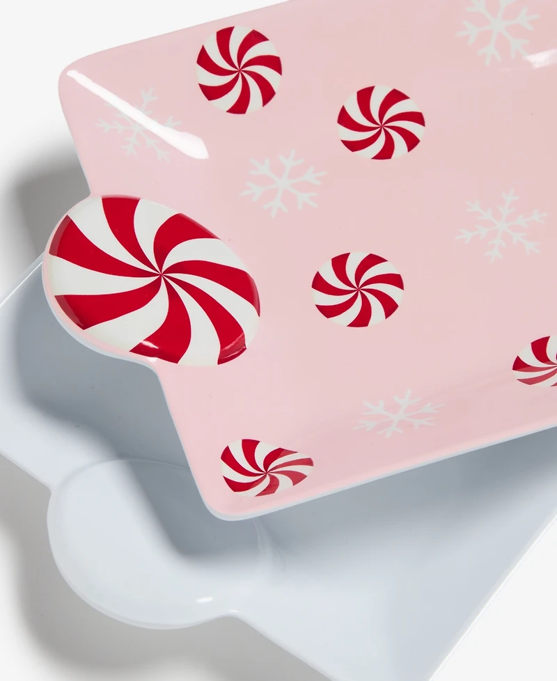 Tinsel And Frost Melamine Peppermint Tray, Set of 2