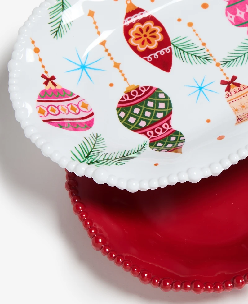Tinsel And Frost Melamine Ornament Beaded Tray, Set of 2