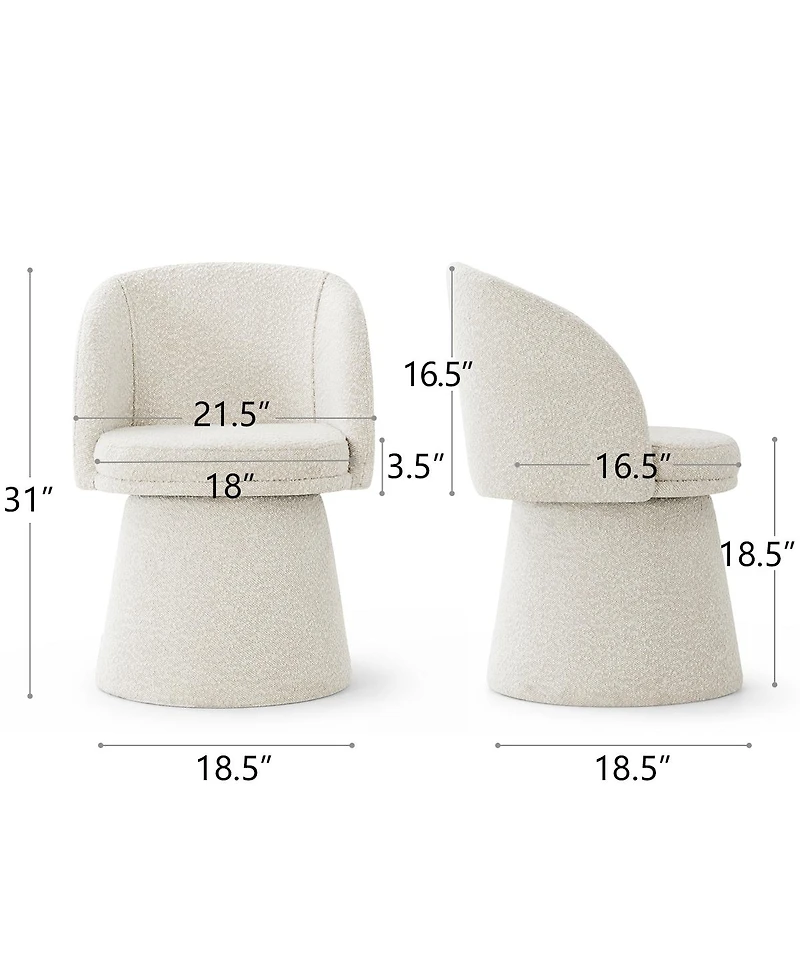 Maison Boucle Swivel Dining Chairs Set of 2, Boucle Upholstery With Barrel Back, 360-Degree Swivel Accent Chairs With Upholstered Pedestal Base