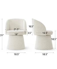 Maison Boucle Swivel Dining Chairs Set of 2, Boucle Upholstery With Barrel Back, 360-Degree Swivel Accent Chairs With Upholstered Pedestal Base