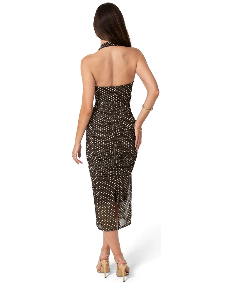 Bebe Womens Polka Dot Mesh Shirred Halter Dress