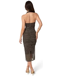 Bebe Womens Polka Dot Mesh Shirred Halter Dress