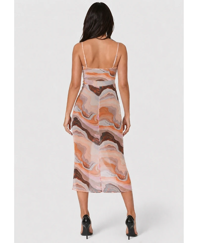 Bebe Women's Printed Mesh V-Neck Midi Dress