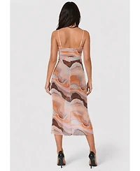 Bebe Women's Printed Mesh V-Neck Midi Dress