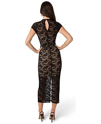 Bebe Women's Floral-Lace Cap-Sleeve Midi Dress