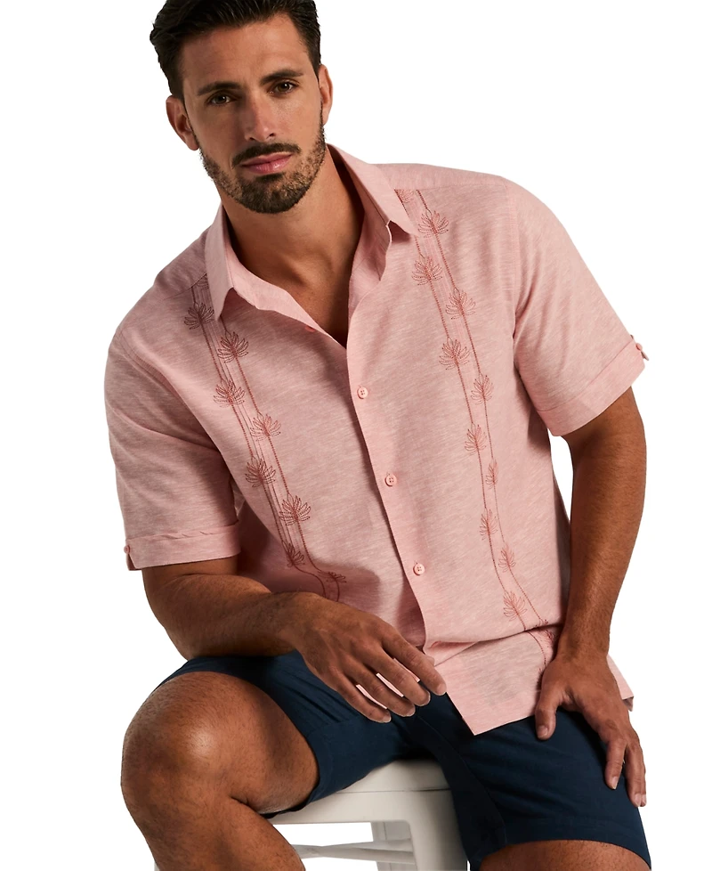Cubavera Men's Linen Blend Floral Embroidered Shirt