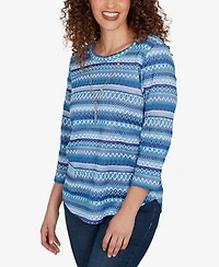 Alfred Dunner Petite Classic Textured Stripe Knit Top With Necklace