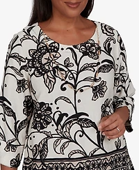 Alfred Dunner Petite Travel Advisory Scroll Border Top With Necklace