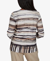 Alfred Dunner Petite Travel Advisory Scratched Stripes Knit Top