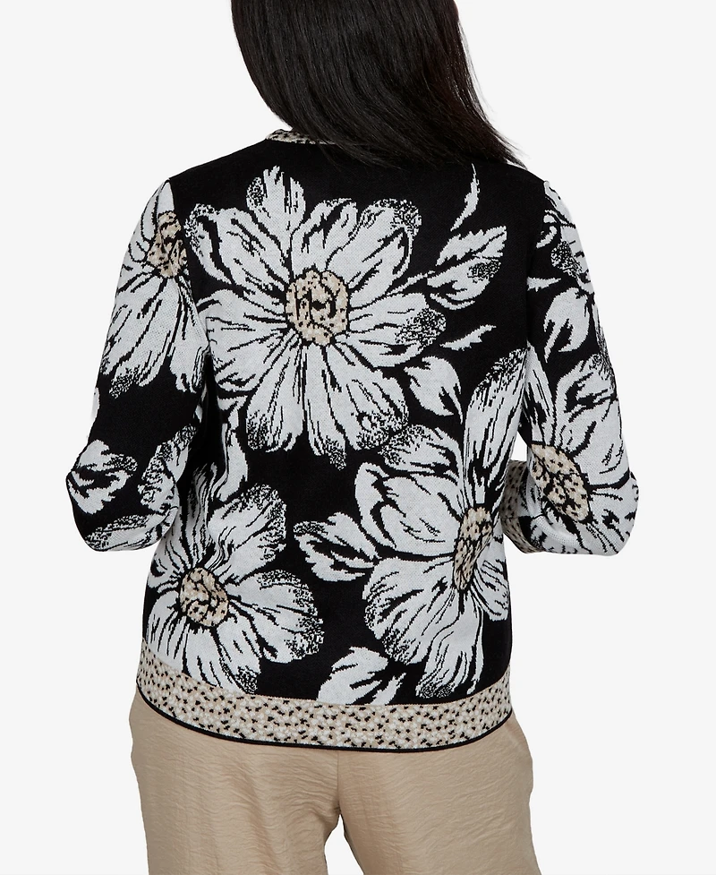 Alfred Dunner Petite Travel Advisory Dramatic Ink Floral Sweater
