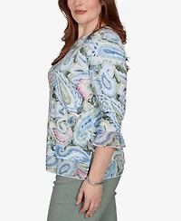 Alfred Dunner Petite Provence Paisley Woven Trim Knit Top