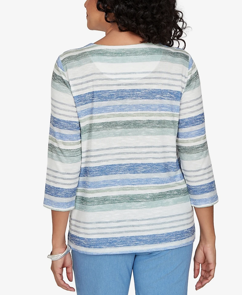 Alfred Dunner Petite Provence Textured Biadere Stripe Knit Top