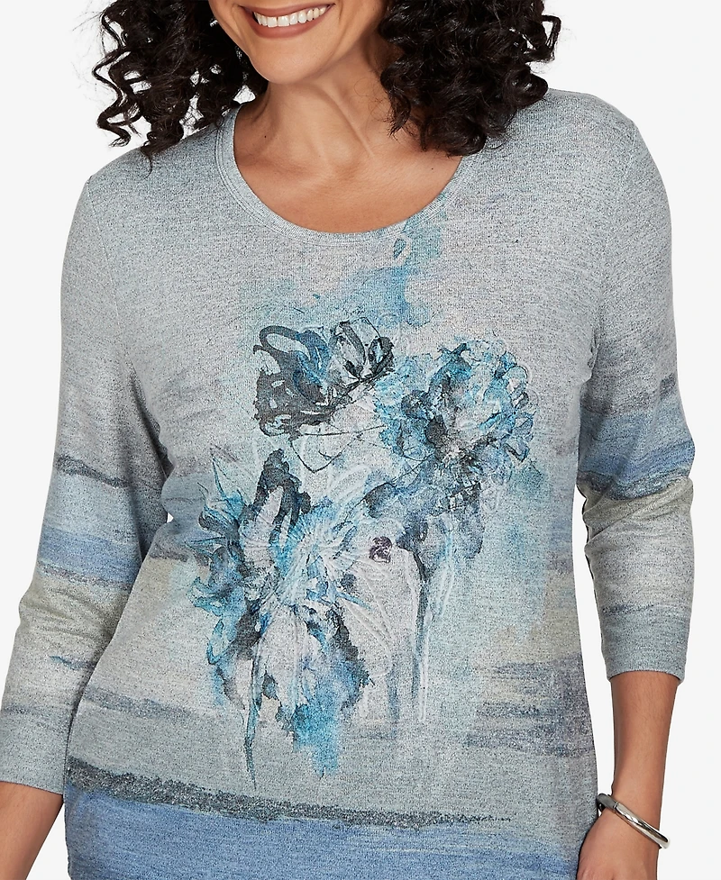 Alfred Dunner Petite Provence Chenille Painted Floral Lace Top
