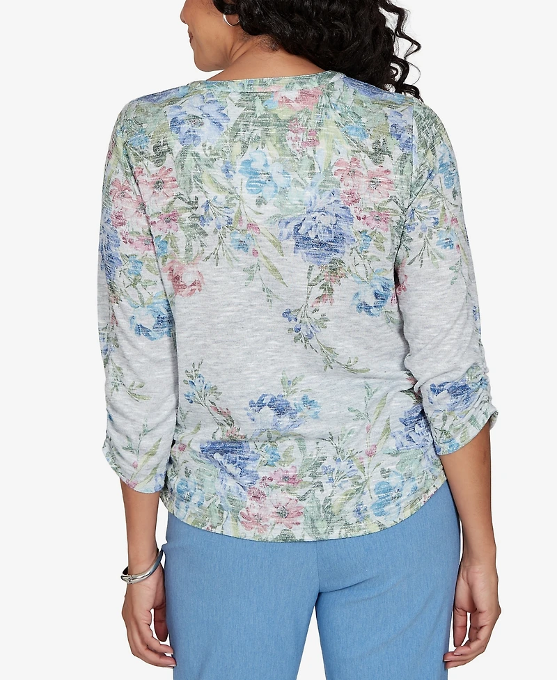 Alfred Dunner Petite Provence Floral Borders Henley Top