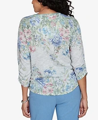 Alfred Dunner Petite Provence Floral Borders Henley Top