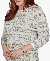Alfred Dunner Petite Provence Paisley Stripe Spacedye Sweater