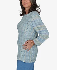 Alfred Dunner Petite Provence Scalloped Stripes Textured Sweater