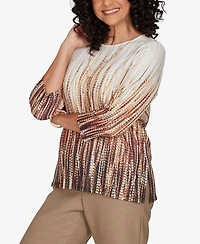 Alfred Dunner Petite Union Square Textured Ombre Squares Top With Necklace