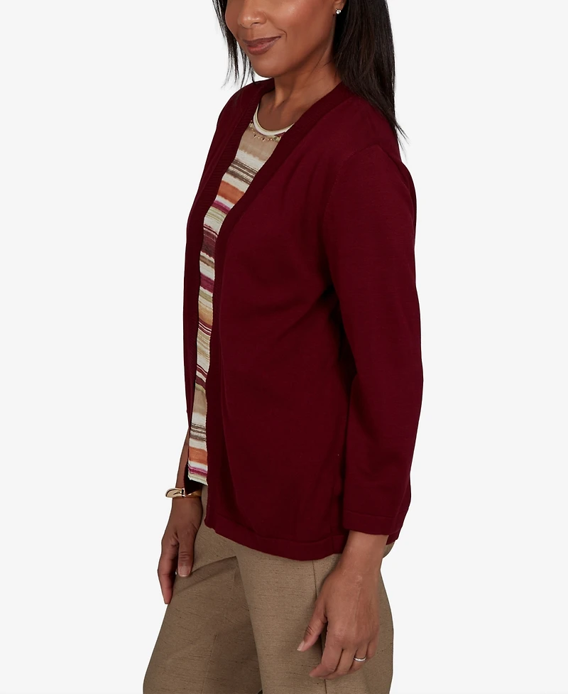 Alfred Dunner Petite Union Square Scalloped Cardi Two One Striped Sweater