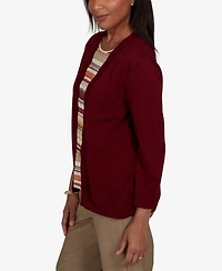 Alfred Dunner Petite Union Square Scalloped Cardi Two One Striped Sweater