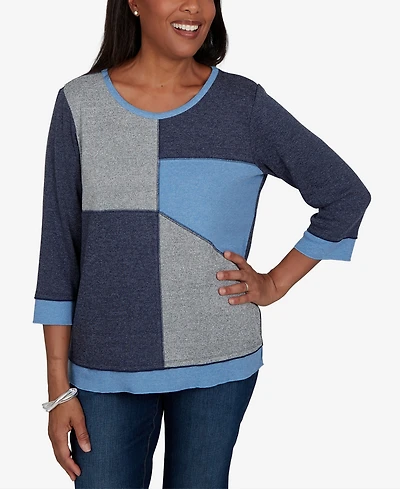 Alfred Dunner Petite Classic Heathered Colorblock Knit Top
