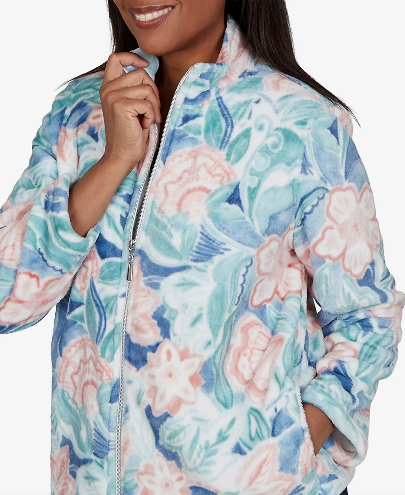 Alfred Dunner Petite Classic Patch Floral Cozy Knit Jacket
