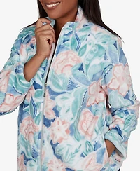Alfred Dunner Petite Classic Patch Floral Cozy Knit Jacket