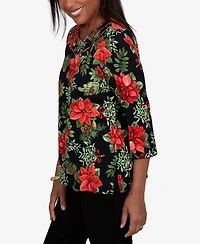 Alfred Dunner Petite Classic Cardinals On Branches Knit Top