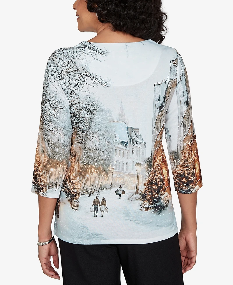 Alfred Dunner Petite Classic Christmas The City Knit Top