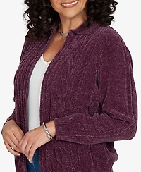 Alfred Dunner Petite Classic Cable Chenille Zip Cardigan Sweater