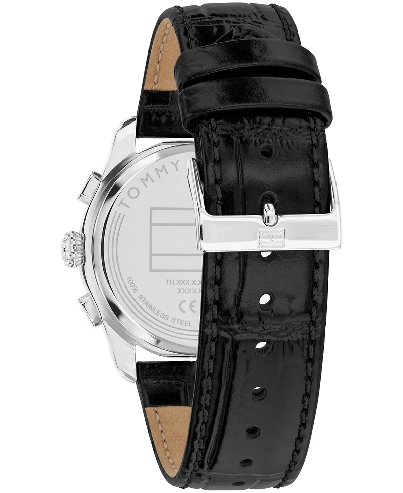 Tommy Hilfiger Men's Multi-Function Black Leather Strap Watch 38mm