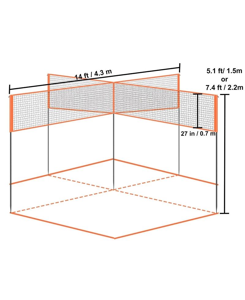 Sevorley 4-Way Volleyball and Badminton Net Set with Adjustable Height