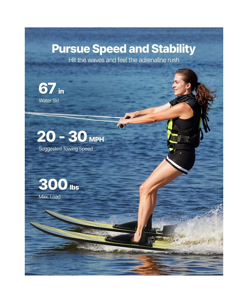 Sevorley 67-Inch Adult Water Skis with Adjustable Bindings, Up to 300 lbs