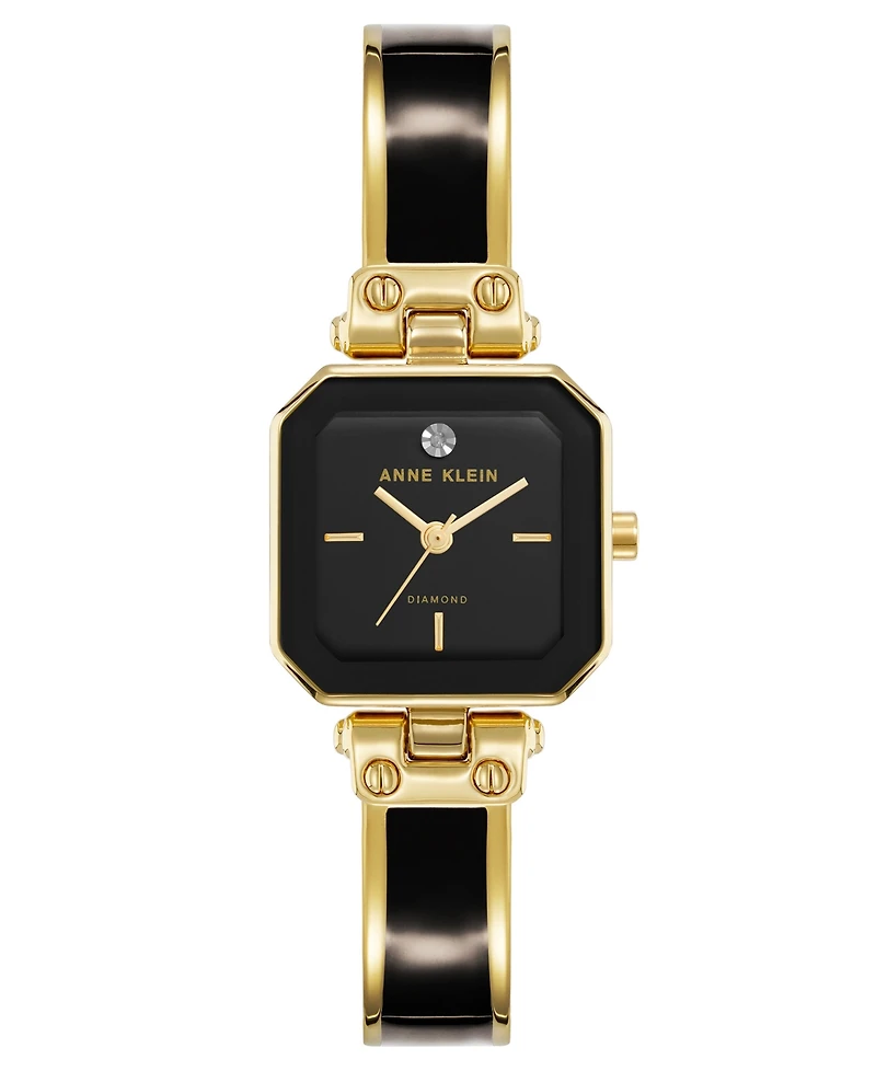Anne Klein Women's Quartz Octagonal Gold-Tone Black Bangle Watch 24mm