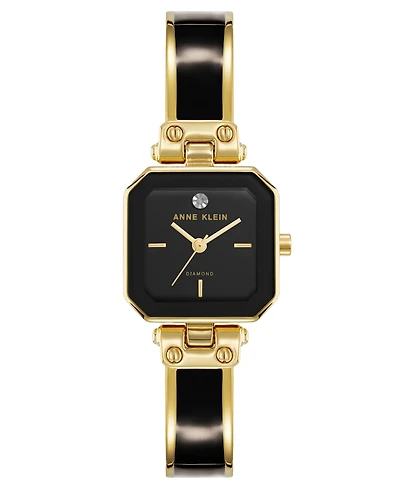 Anne Klein Women's Quartz Octagonal Gold-Tone Black Bangle Watch 24mm