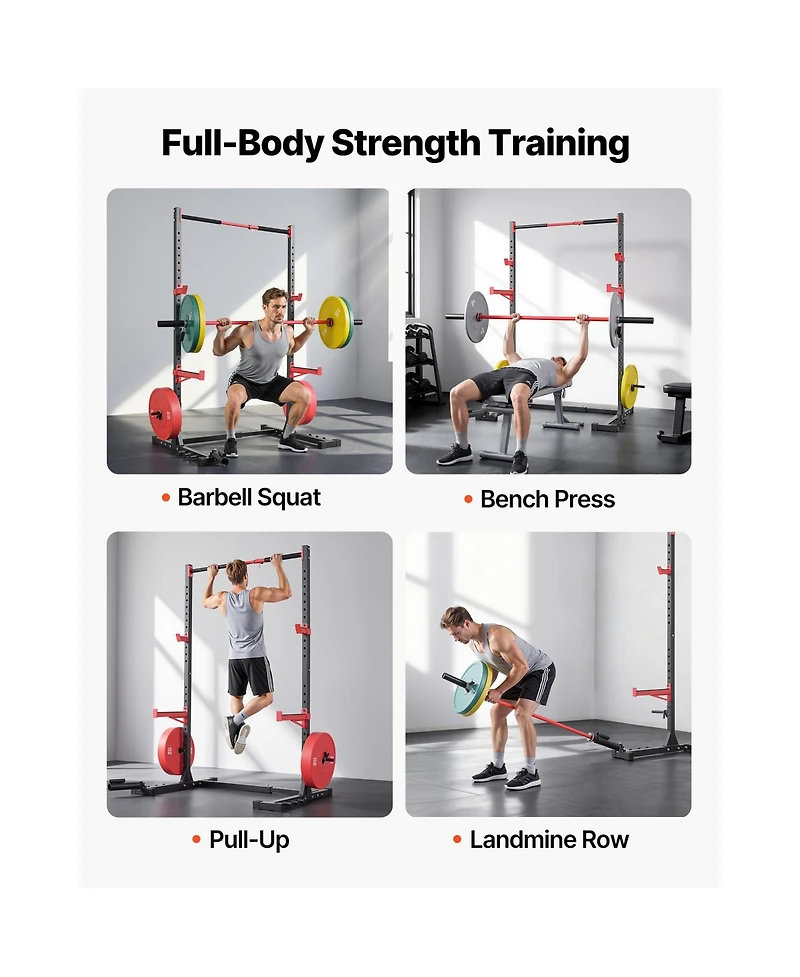 Sevorley Multifunctional Power Cage Squat Rack for Home Gym, Width-Adjustable with Safety Bars and Landmine