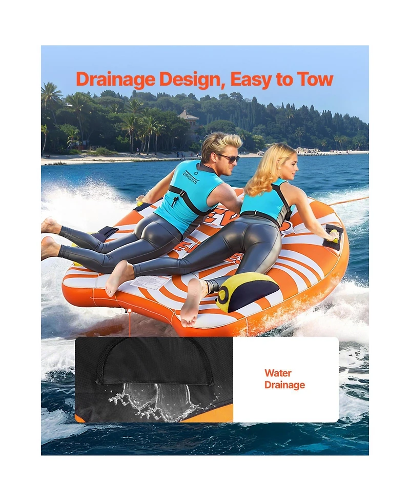 Sevorley Inflatable Towable Tube for Boating, 1-2 Riders Water Sports Tube with Fins, 340 lbs Capacity
