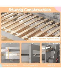 Gouun Twin Over Twin Bunk Bed with Trundle and 4-Step Storage Stair Tower