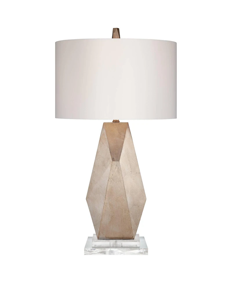Possini Euro Design Modern Table Lamp with Acrylic Riser 32 1/2" Tall Champagne Drum Shade for Bedroom Living Room