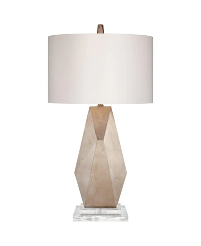 Possini Euro Design Modern Table Lamp with Acrylic Riser 32 1/2" Tall Champagne Drum Shade for Bedroom Living Room