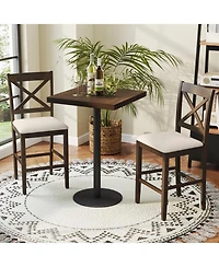 Costway Rubber Wood X-Back Bar Stools with Upholstered Cushioned Seats and Footrests