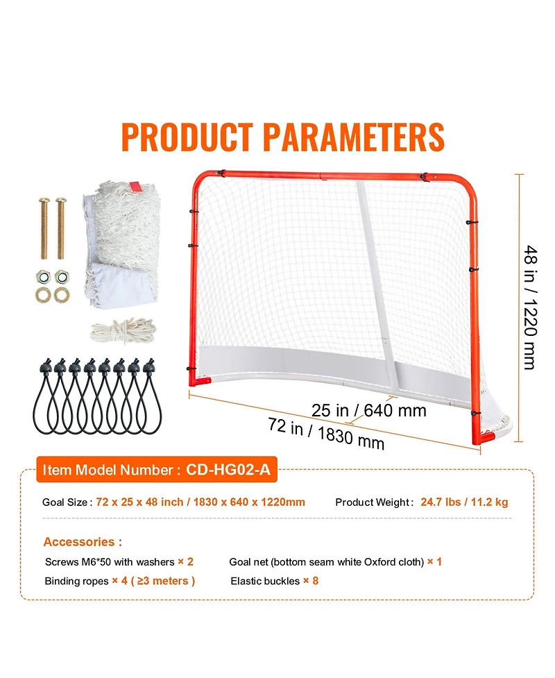 Sevorley Street Hockey Goal, 72" x 48" Steel Training Net, Portable Indoor Outdoor Regulation Goal Set