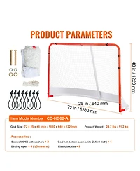 Sevorley Street Hockey Goal, 72" x 48" Steel Training Net, Portable Indoor Outdoor Regulation Goal Set