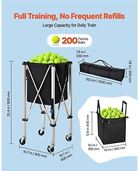 Sevorley Foldable Tennis Ball Hopper Cart with Wheels, Holds 200 Balls
