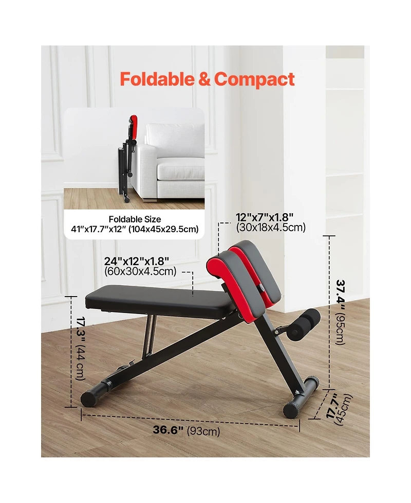 Sevorley Adjustable Roman Chair Hyperextension Weight Bench, Foldable Full-Body Home Gym Equipment, 330 lbs