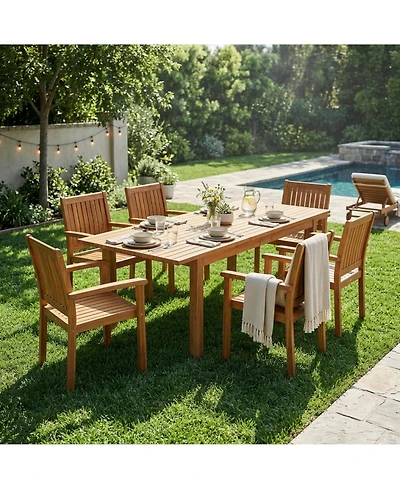 Clihome 7-Piece Acacia Wood Outdoor Dining Set - 6 Chairs and Expandable Table