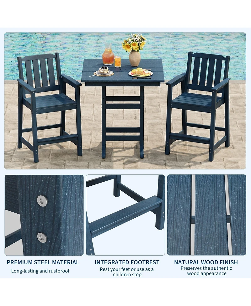 homfan 5-Piece Outdoor Bar Set – Square Table with Umbrella Hole and 4 Armrest Stools, All-Weather Hdpe Furniture for Backyard and Deck