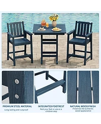 homfan 5-Piece Outdoor Bar Set – Square Table with Umbrella Hole and 4 Armrest Stools, All-Weather Hdpe Furniture for Backyard and Deck