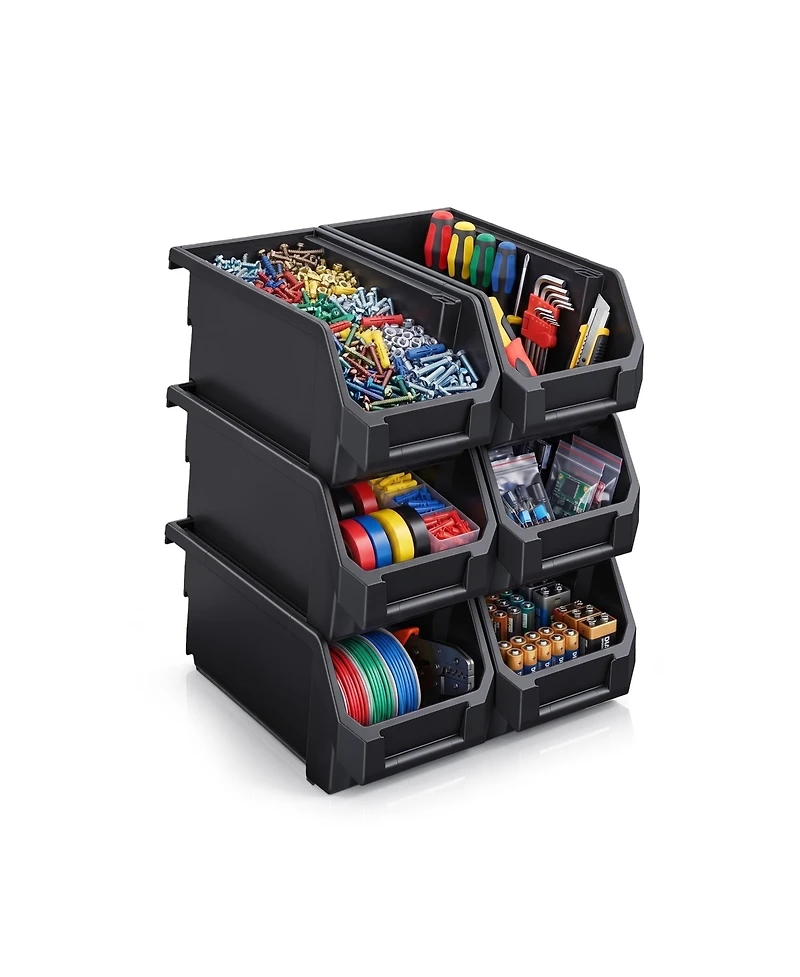 Sorbus Large Open Front Stackable Garage Storage Bin - Heavy Duty Plastic Organizer Tote for Tools, Hardware and Shelving