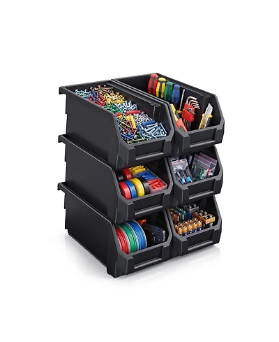 Sorbus Large Open Front Stackable Garage Storage Bin - Heavy Duty Plastic Organizer Tote for Tools, Hardware and Shelving